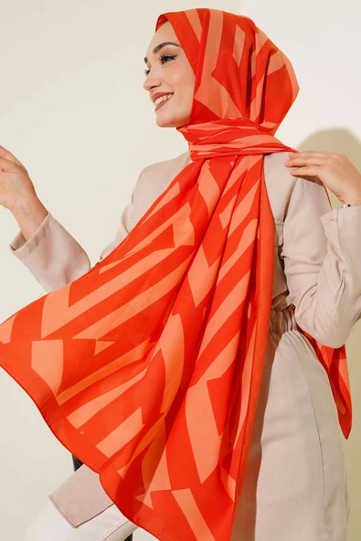 Çizgi Desen Medine Şal Oranj - 2