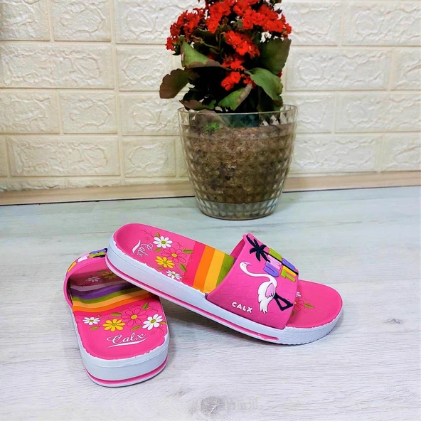 Calx 319 Pembe-Beyaz 3d Baskılı Kız Çocuk Terlik - 6