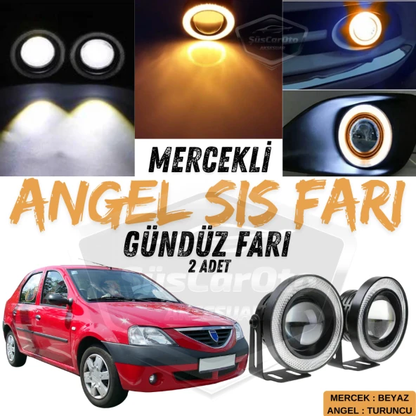 Dacia Logan Uyumlu Üniversal Mercekli Angel Sis Farı Metal Su Geçirmez 76 mm Turuncu Halkalı Gündüz Farı Angel Eyes 2 Adet