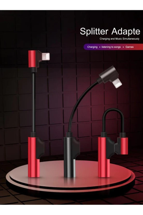 iPhone 7 8 X XR XS 11 için 2 in 1 AUX Şarj Çift Adaptör Splitter - 11