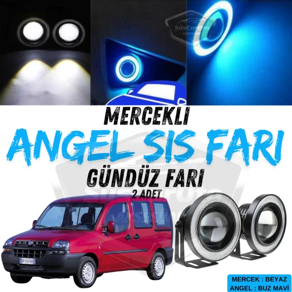 Fiat Doblo D1 2000-2005 Uyumlu Üniversal Mercekli Angel Sis Farı Metal Su Geçirmez 76 mm Buz Mavi Halkalı Gündüz Farı Angel Eyes 2 Adet