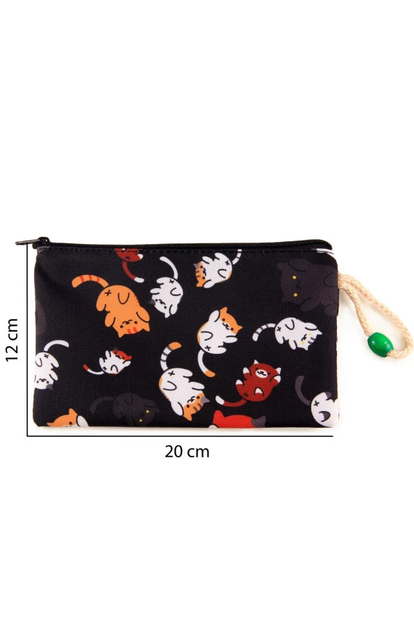 Sevimli Kedi Desenli Kalemlik Fermuarlı Makyaj Çantası Orta Boy 12 cm X 20 cm - 2