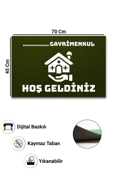Valerine Life İsme, Kişiye veya Firmaya Özel Emlakçı Gayri Menkul Ofisi Zeytuni Yeşili Hoş Geldiniz Kapı Önü Paspası 45x - Resim 2