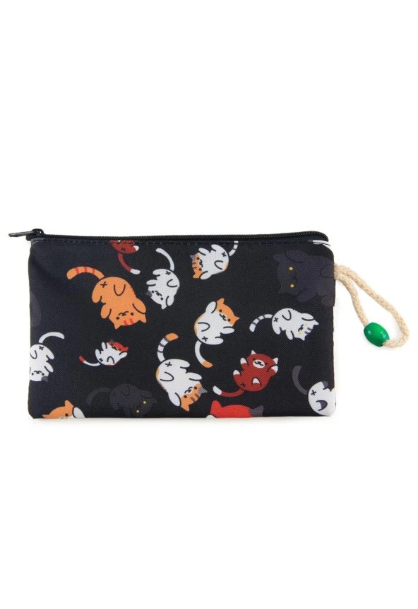Sevimli Kedi Desenli Kalemlik Fermuarlı Makyaj Çantası Büyük Boy 14 cm X 23 cm - 2