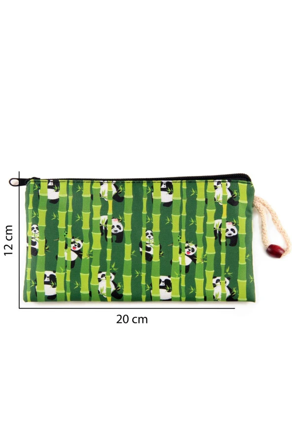 Bambu Panda Desenli Kalemlik Fermuarlı Makyaj Çantası Orta Boy 12cm X 20cm - 3