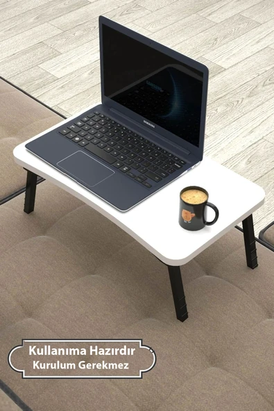 Limnizza Laptop Sehpası Seyyar Kahvaltı Masası Katlanır Çalışma Sehpası Beyaz