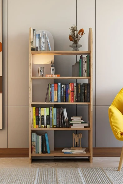 Limnizza Oval Ahşap Kitaplık Raflı Modern Kitaplık Çok Raflı Kitaplık Ofis Ev Dekoratif Kitaplık Atlantik Çam - 3