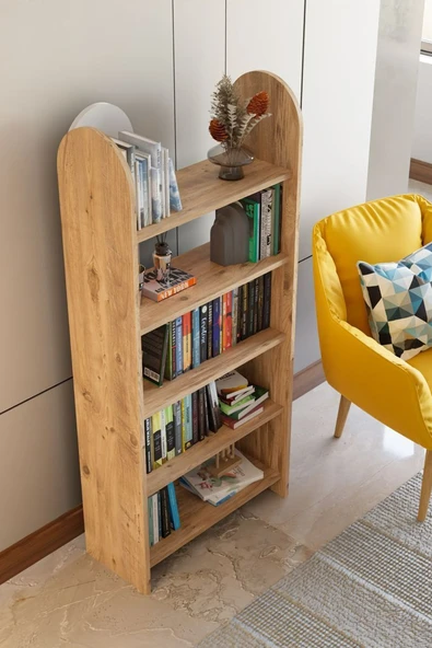 Limnizza Oval Ahşap Kitaplık Raflı Modern Kitaplık Çok Raflı Kitaplık Ofis Ev Dekoratif Kitaplık Atlantik Çam - 2