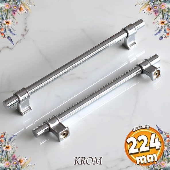 Hisar Krom Düz Metal Kulp Kulpu 224 mm Mobilya Mutfak Çekmece Dolabı Dolap Kulpları Kulbu