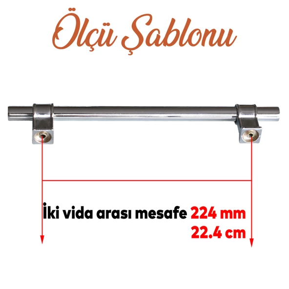 Hisar Krom Düz Metal Kulp Kulpu 224 mm Mobilya Mutfak Çekmece Dolabı Dolap Kulpları Kulbu - Resim 2