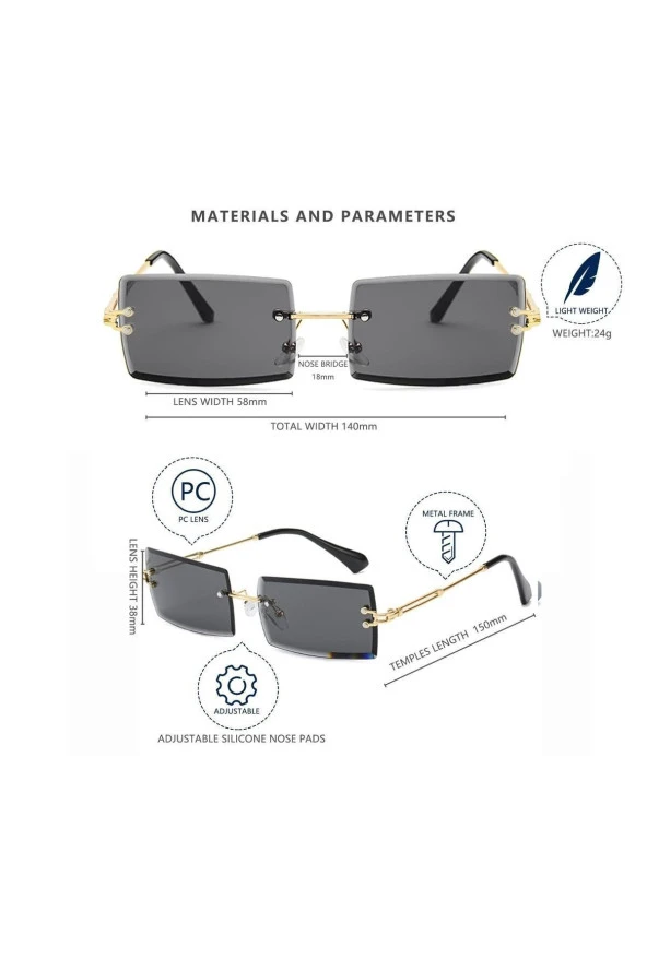 Gümüş Metal Çerçeve Kare Retro Tasarım Erkek Güneş Gözlüğü - Resim 3