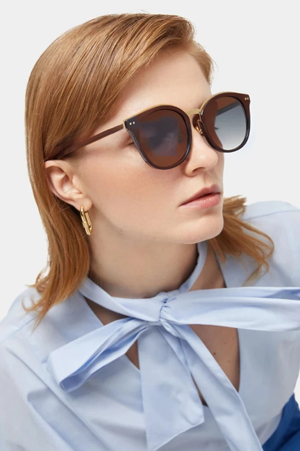 Kahverengi Camlı Metal Çerçeveli Küçük Dikdörtgen Retro Kadın Güneş Gözlüğü ürün görseli