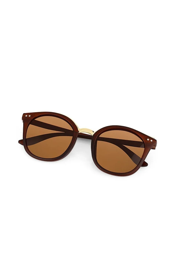 Kahverengi Camlı Metal Çerçeveli Küçük Dikdörtgen Retro Kadın Güneş Gözlüğü - Resim 3