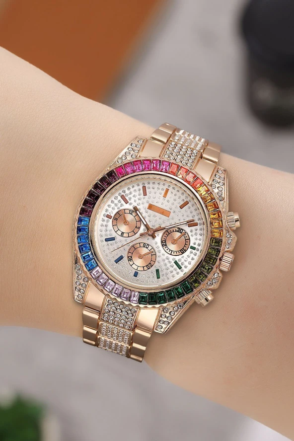 Renkli Tasarım Taşlı Kadın Kol Saati ürün görseli
