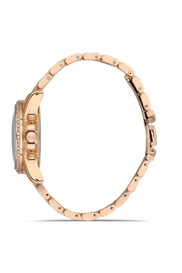 Taşlı Dekoratif Kadran Metal Kordon Rose Gold Kadın Kol Saati - 3