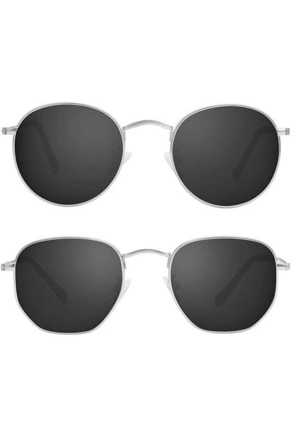 Polarize Round Metal Gümüş-Kahverengi Yuvarlak Kadın Güneş Gözlüğü - Resim 2