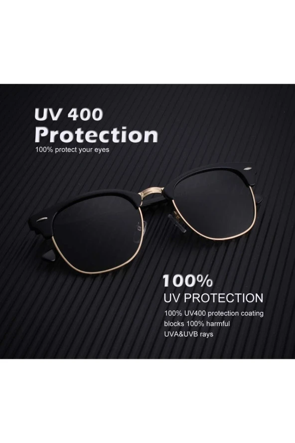 Round Metal Gold- Siyah Yuvarlak Erkek Güneş Gözlüğü - Resim 2