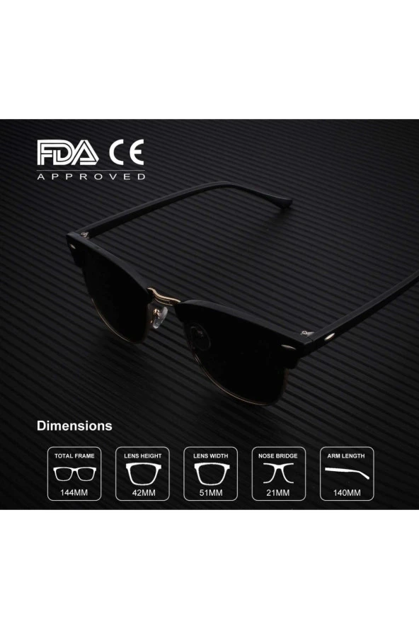 Round Metal Gold- Siyah Yuvarlak Erkek Güneş Gözlüğü - Resim 3