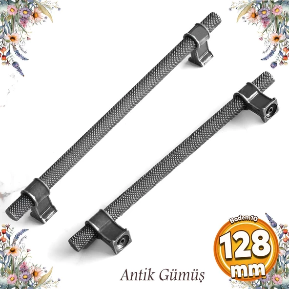 Hisar Eskitme Antik Gümüş Metal 128 mm Tırtık Mobilya Mutfak Çekmece Dolap Kulpu Kulbu Kulpları