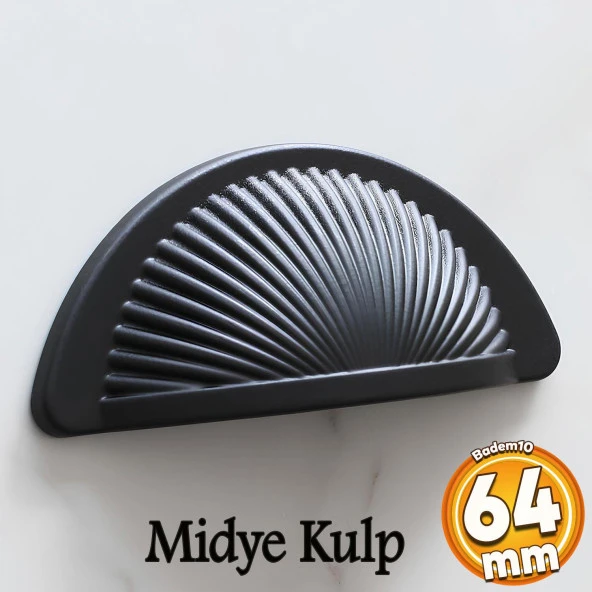 Yelken Midye Tas Çanak 64 mm Düğme Mat Siyah Mobilya Mutfak Dolabı Çekmece Dolap Kulpları Kulpu Kulb