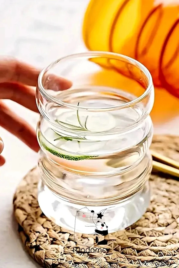 2li Halka Şekli Pipetli Kokteyl Cam Bardak Seti İskandinav Tarz Kahve Latte Sunum Bardağı 340 ml - 3