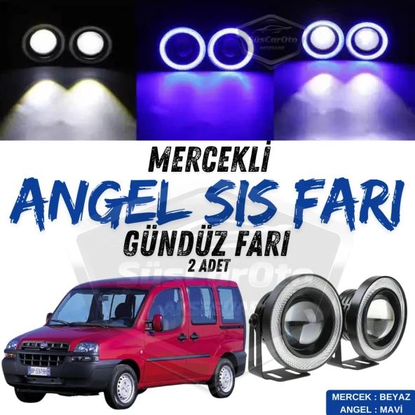 Fiat Doblo D1 2000-2005 Uyumlu Üniversal Mercekli Angel Sis Farı Metal Su Geçirmez 76 mm Mavi Halkalı Gündüz Farı Angel Eyes 2 Adet