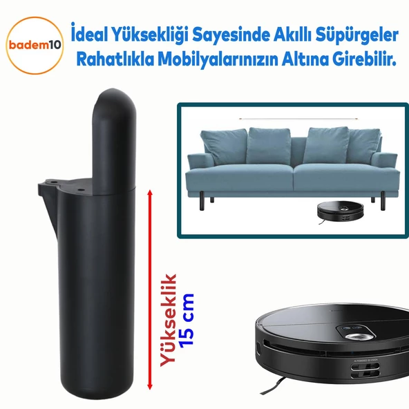 Kapsül Mobilya Yükseltici Sehpa Kanepe TV Ünitesi Koltuk Ayağı Baza Ayakları Mat Siyah 15 cm - Resim 4