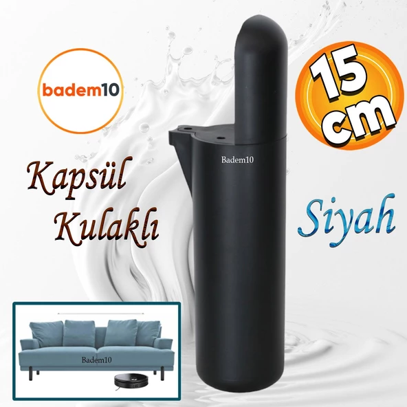 Kapsül Mobilya Yükseltici Sehpa Kanepe TV Ünitesi Koltuk Ayağı Baza Ayakları Mat Siyah 15 cm