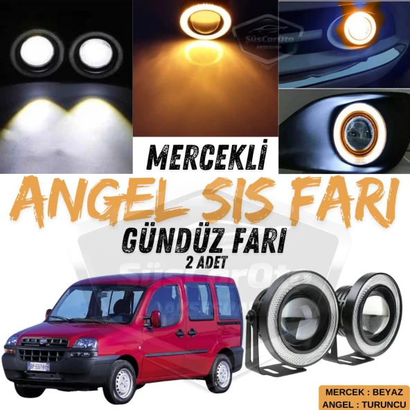 Fiat Doblo D1 2000-2005 Uyumlu Üniversal Mercekli Angel Sis Farı Metal Su Geçirmez 76 mm Turuncu Halkalı Gündüz Farı Angel Eyes 2 Adet