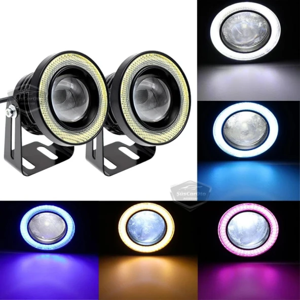Fiat Doblo D1 2000-2005 Uyumlu Üniversal Mercekli Angel Sis Farı Metal Su Geçirmez 76 mm Turuncu Halkalı Gündüz Farı Angel Eyes 2 Adet - 9