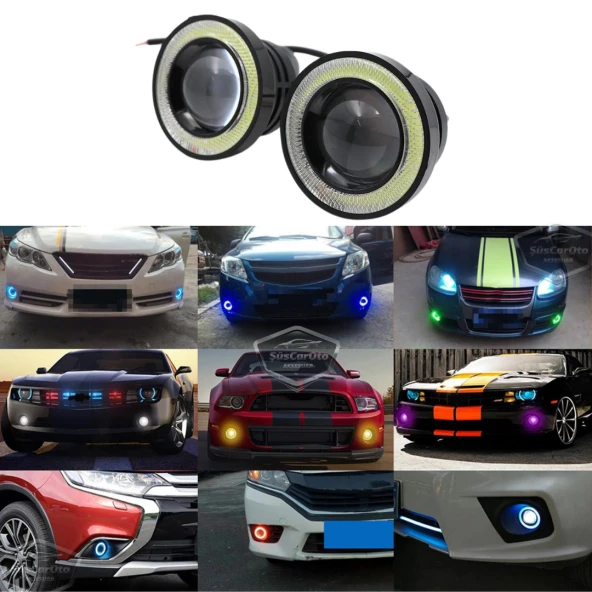 Fiat Doblo D1 2000-2005 Uyumlu Üniversal Mercekli Angel Sis Farı Metal Su Geçirmez 76 mm Turuncu Halkalı Gündüz Farı Angel Eyes 2 Adet - 10
