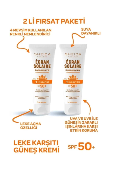 Pigmenta Leke Karşıtı Ton Eşitleyici Spf 50 Renkli Güneş Kremi 75 ml Cilt Bakım 2'li Seti