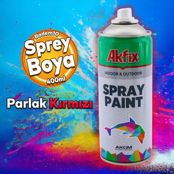 Akfix Kalıcı Sprey Boya Parlak Kırmızı 400 ml Tasarım Metal Ahşap Plastik Beton Yüzey Boyama - 2