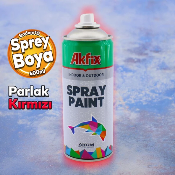 Akfix Kalıcı Sprey Boya Parlak Kırmızı 400 ml Tasarım Metal Ahşap Plastik Beton Yüzey Boyama