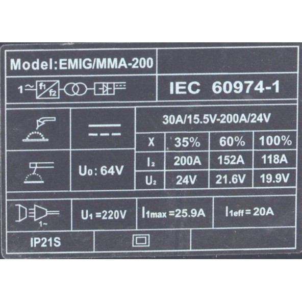 EMIG/MMA-200 Gazsız Gazaltı Kaynak Makinasi NO7 (15x20x33cm) Gazsız Gazaltı Kablosu Yoktur - 2