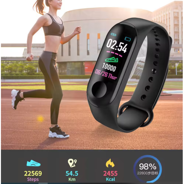 QASUL M3 Akıllı Saat Bileklik Nabız Tansiyon Ölçer Adım Sayar - 5