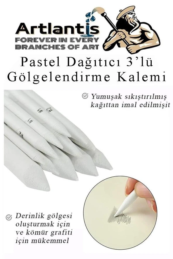 Pastel Dağıtıcı Gölgelendirme Kalemi 3 lü 1 Paket Kaynaştırma Kalemi Kara Kalem Dağıtıcı Kalem Kağıt Kalem - 4