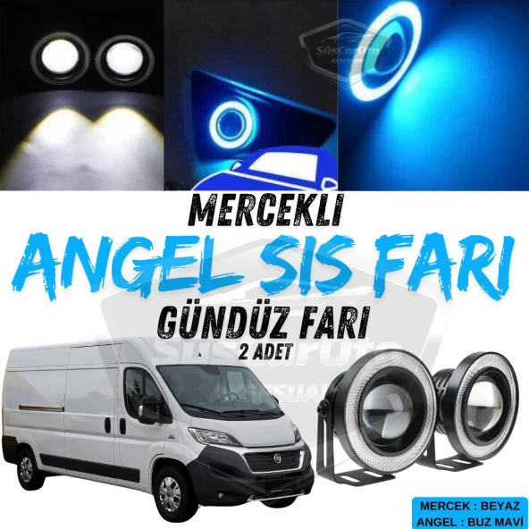 Fiat Ducato Uyumlu Üniversal Mercekli Angel Sis Farı Metal Su Geçirmez 76 mm Buz Mavi Halkalı Gündüz Farı Angel Eyes 2 Adet