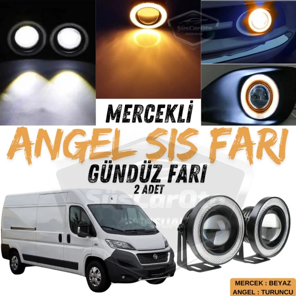 Fiat Ducato Uyumlu Üniversal Mercekli Angel Sis Farı Metal Su Geçirmez 76 mm Turuncu Halkalı Gündüz Farı Angel Eyes 2 Adet