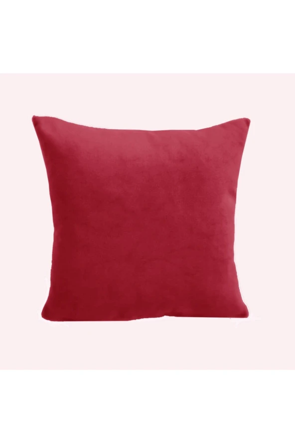 Çift Taraflı 43x43 Cm Bordo Rengi Kadife Dokulu Yastık Kırlent Kılıfı