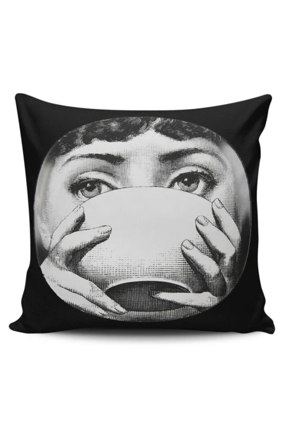Fornasetti Figürlü Dijital Baskılı Kırlent Kılıfı