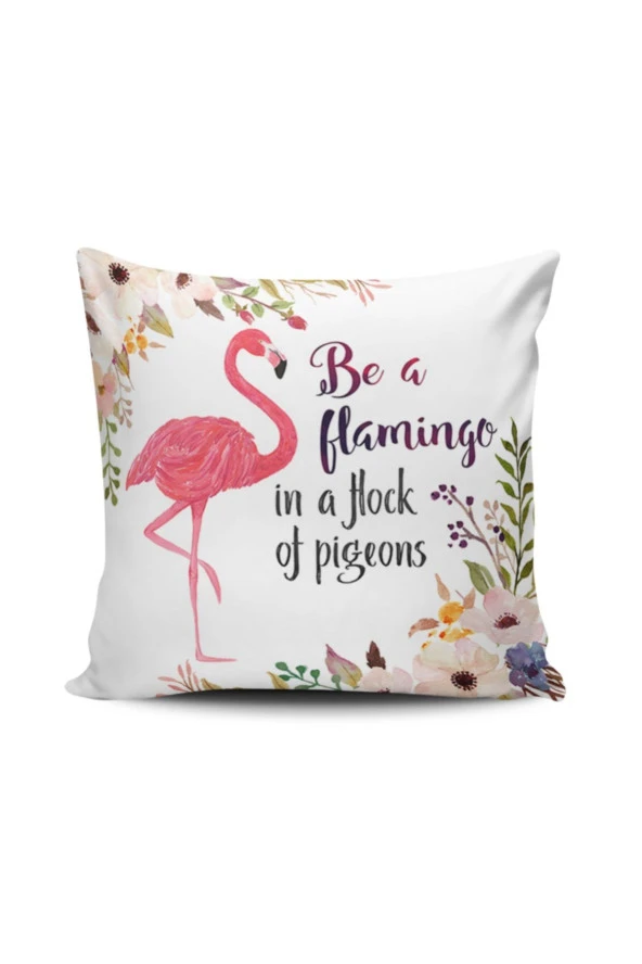 Sevimli Flamingo Dijital Baskılı Kırlent Kılıfı