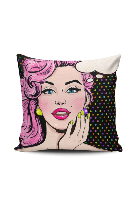 Pop Art Kızı Dijital Baskılı Kırlent Kılıfı