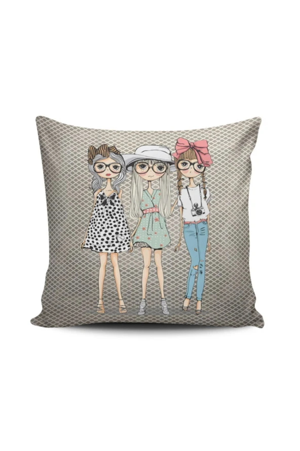 Fashion Girl Dijital Baskılı Kırlent Kılıfı