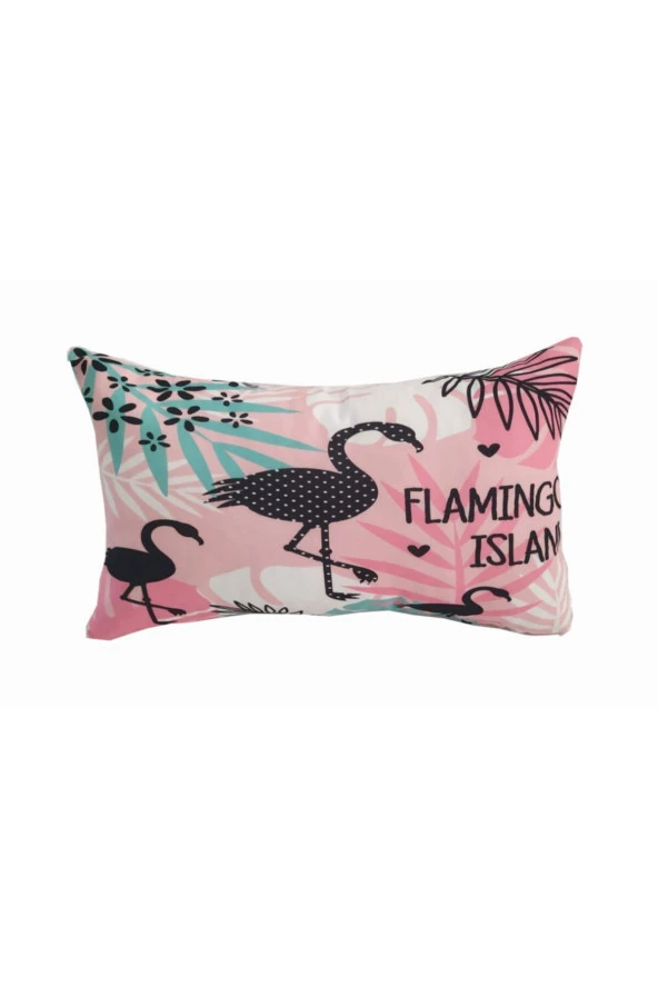 Dikdörtgen Flamingo Temalı Dijital Baskılı Kırlent Kılıfı