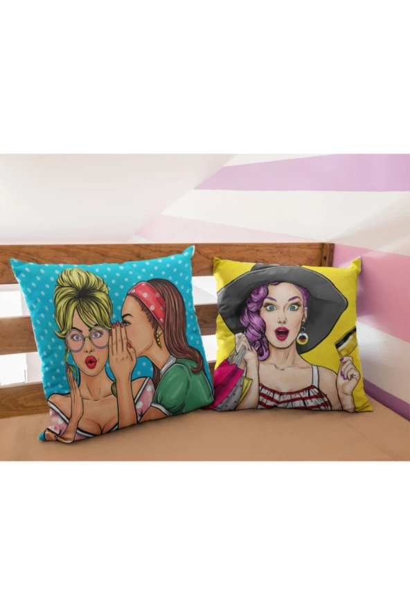 2 Li Kombinli Dijital Baskılı Kırlent Kılıfı