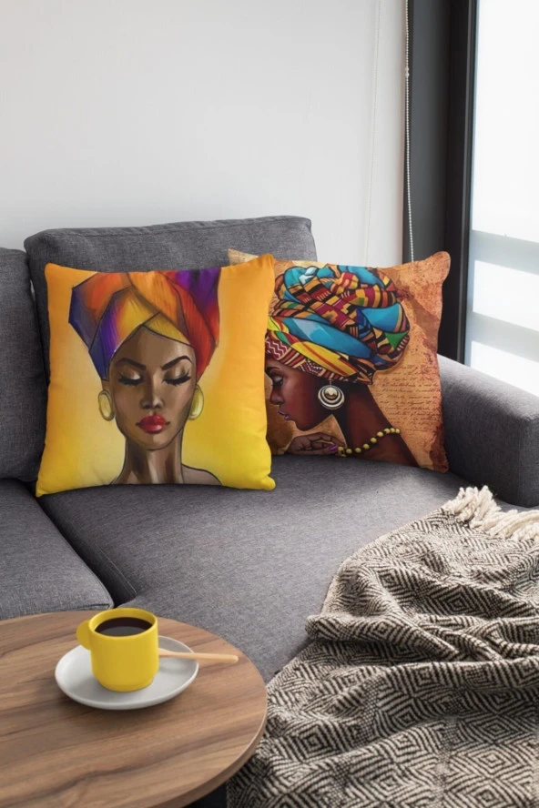 Çift Taraf Baskılı Afrikalı Kızlar Dijital Baskılı Kırlent Kılıfı