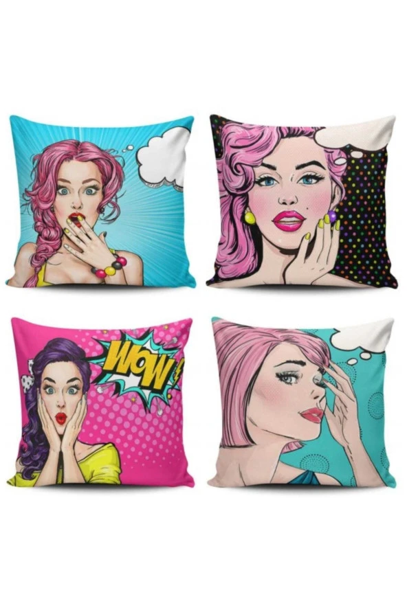 Pop Art Kızları 4 Lü Kombin Kırlent Kılıfı