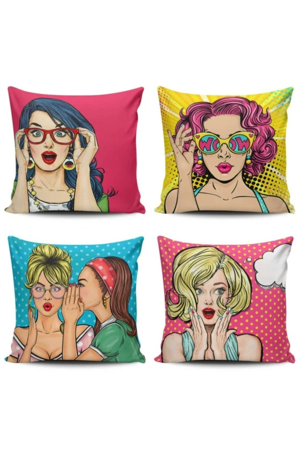 Pop Art Kızları 4 Lü Kombin Kırlent Kılıfı