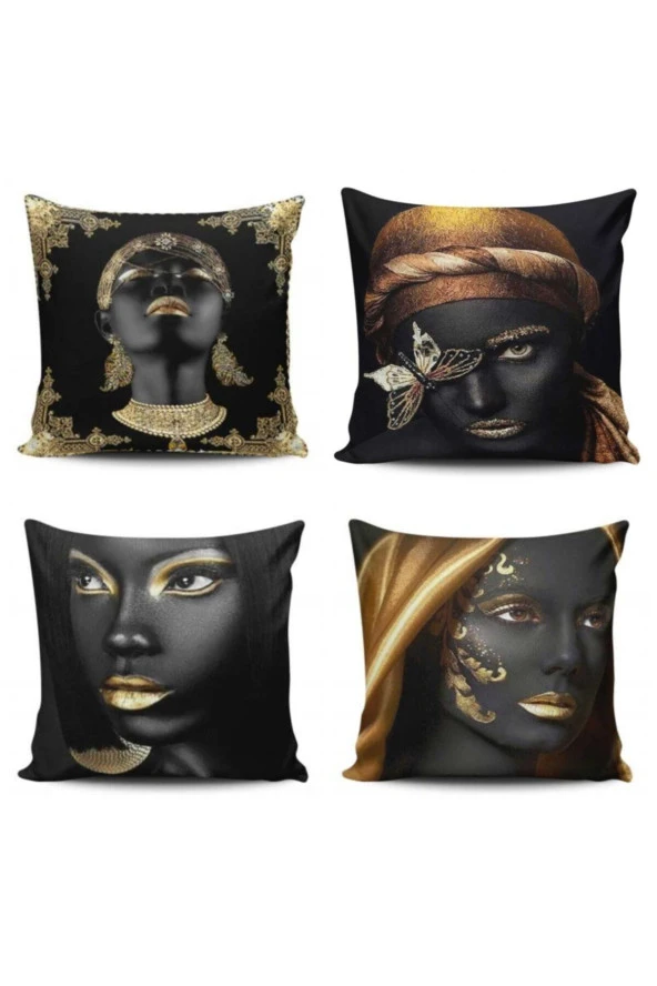 Afrikalı Kızlar Modern 4 Lü Kombin Kırlent Kılıfı